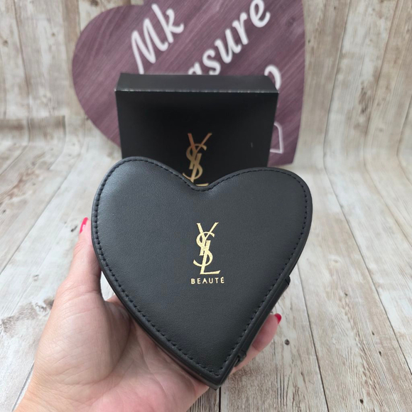 YSL Yves Saint Laurent Beauty Heart Shape Makeup Pouch with Mirror in bl… - Picture 1 of 7